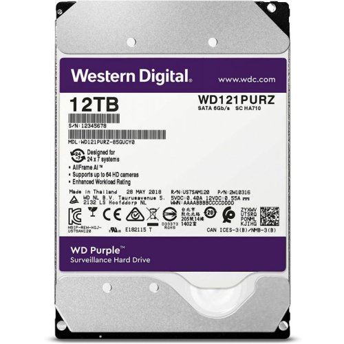 

Жёсткий диск WD, Original SATA-III 12Tb WD121PURZ Purple (7200rpm) 256Mb 3.5"