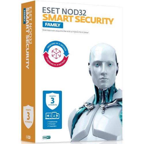 Антивирусная программа ESET NOD32 Smart Security Family на 1 год на 3 устройства или продление на 20 месяцев (NOD32-ESM-1220(BOX)-1-3)