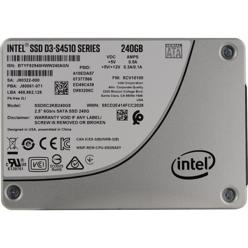 Твердотельный накопитель SSD Intel Original SATA III 240Gb SSDSC2KB240G801 963339 DC D3-S4510 2.5