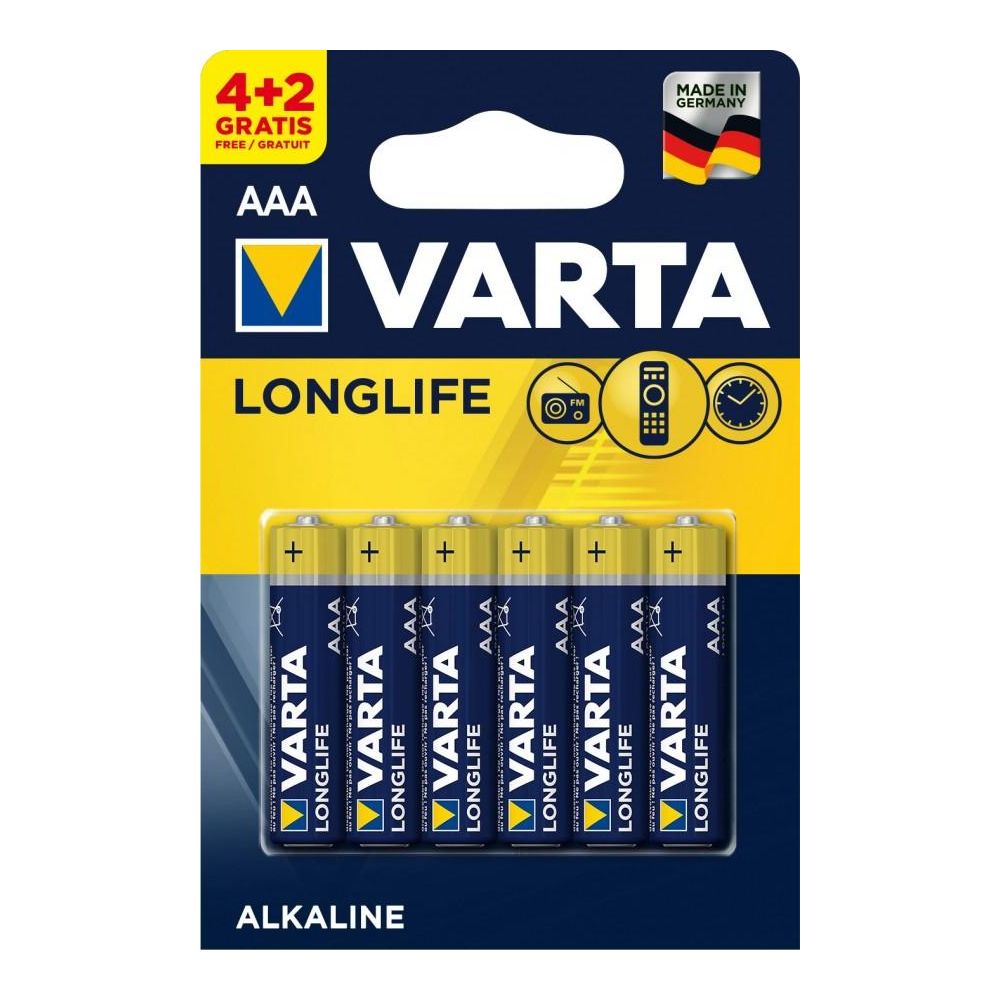 Батарейка Varta LONGLIFE AAA Блистер 4+2 желтый/синий, цвет желтый/синий LONGLIFE AAA Блистер 4+2 желтый/синий - фото 1