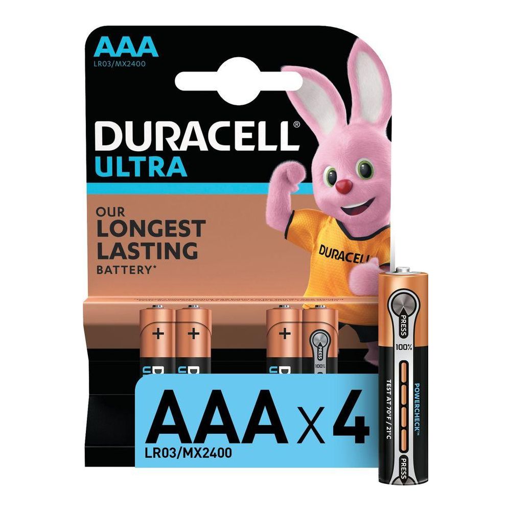 Батарейка Duracell Ultra Power LR03-4BL MX2400 AAA (4шт) Ultra Power LR03-4BL MX2400 AAA (4шт) - фото 1