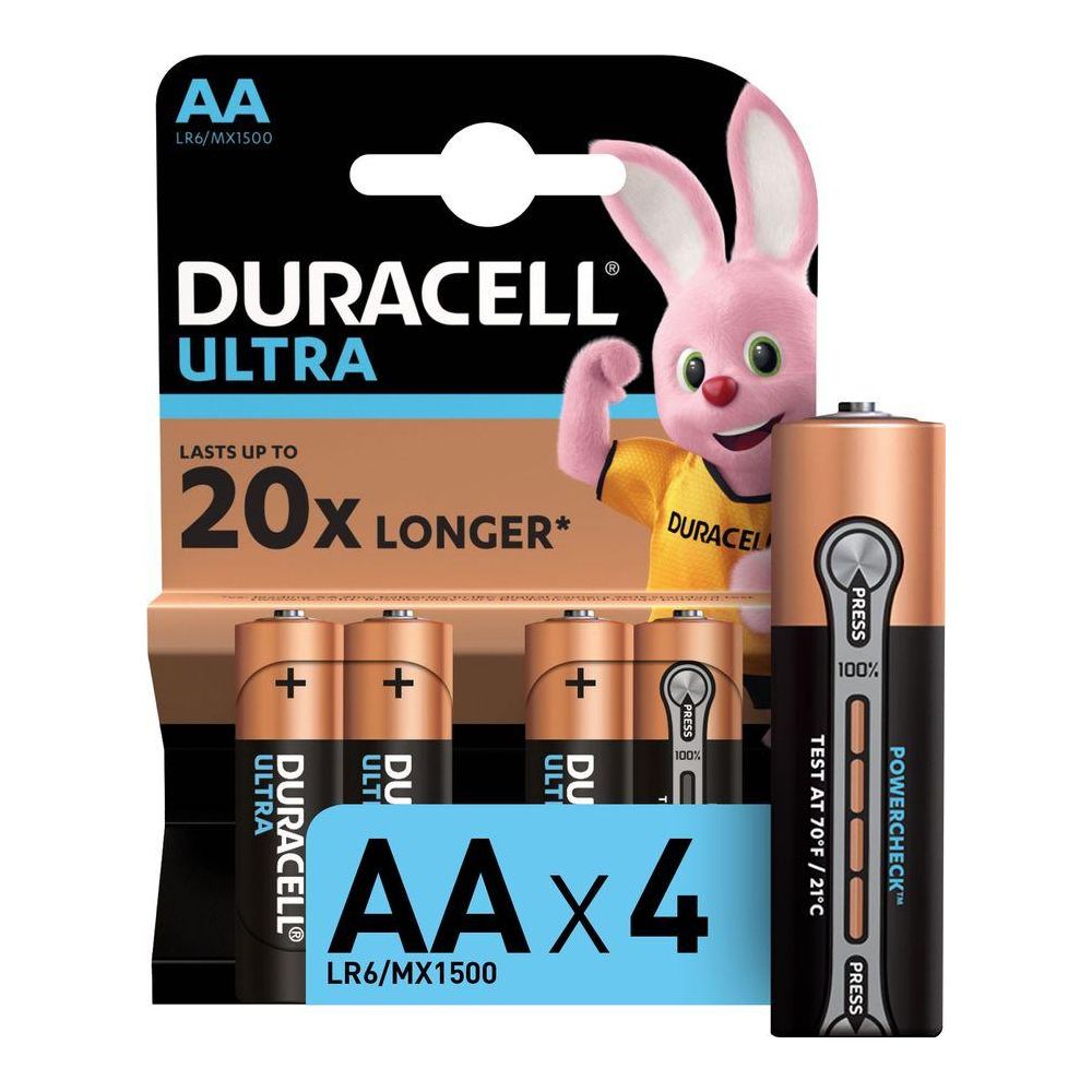 Батарейка Duracell Ultra Power LR6-4BL MX1500 AA (4шт) Ultra Power LR6-4BL MX1500 AA (4шт) - фото 1