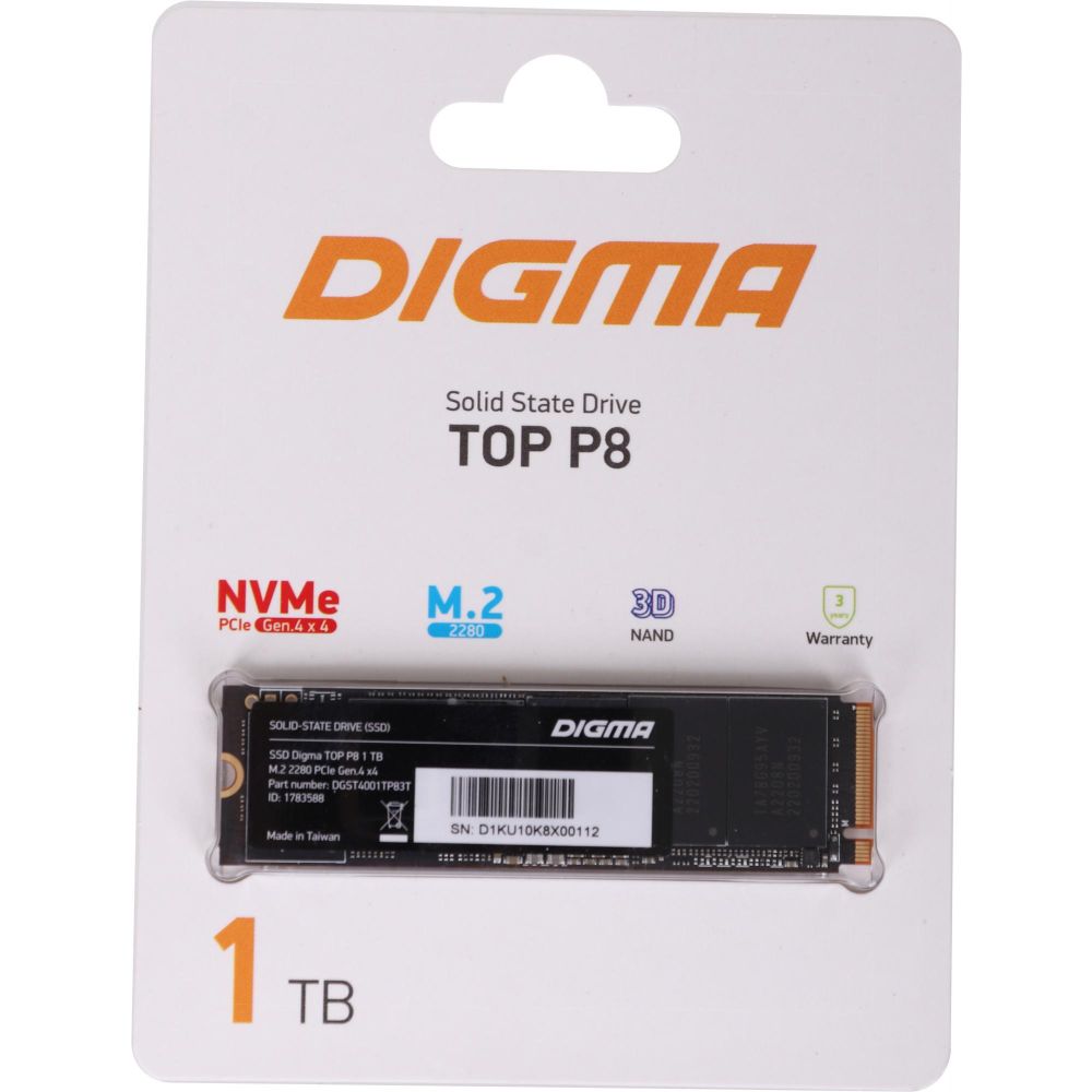 SSD M.2 накопитель Digma Top P8 2280 PCI-E 4.0 x4 1000GB (DGST4001TP83T)