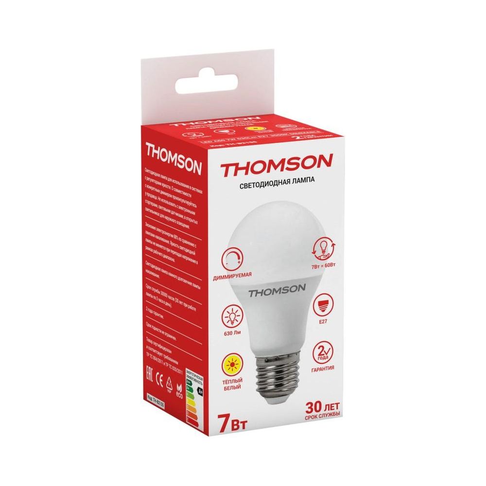 

Лампа светодиодная Hiper, THOMSON LED A60 7W 630Lm E27 3000K DIMMABLE TH-B2155
