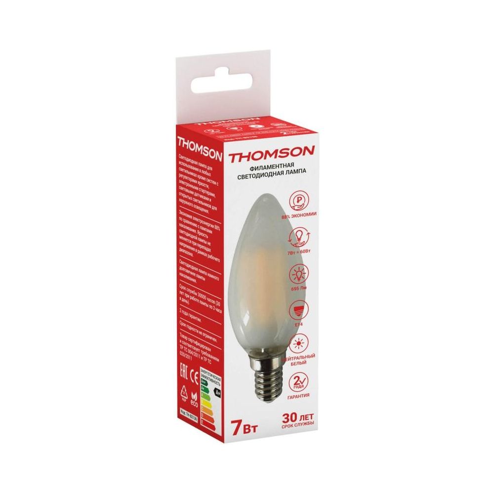 

Лампа светодиодная Hiper, THOMSON LED FILAMENT CANDLE 7W 695Lm E14 4500K FROSTED TH-B2136