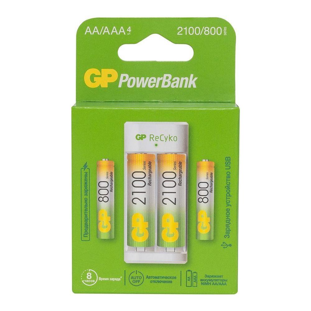 Зарядное устройство GP PowerBank Е211 AA/AAA NiMH 2100mAh (4шт)