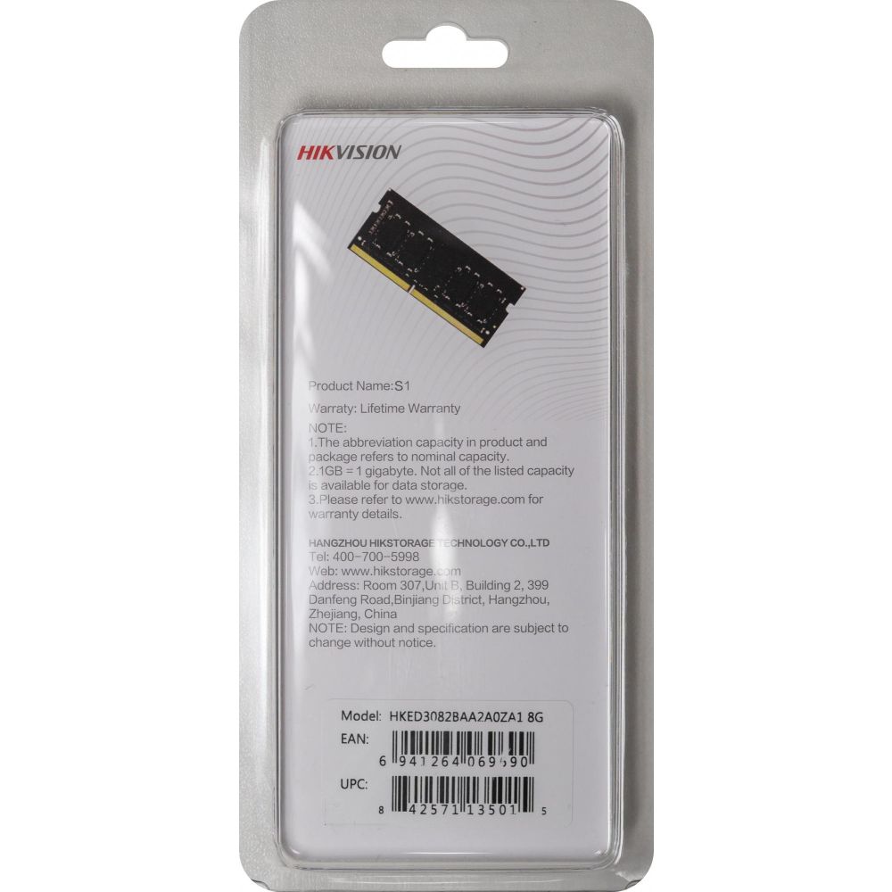 Оперативная память Hikvision DDR3 SO-DIMM PC3-12800 1600MHz 8Gb (HKED3082BAA2A0ZA1/8G)