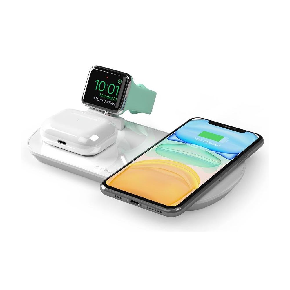 Беспроводное зарядное устройство Deppa 3 в 1: iPhone, Apple Watch, Airpods, беспроводная, 17,5 Вт. (24010) белый