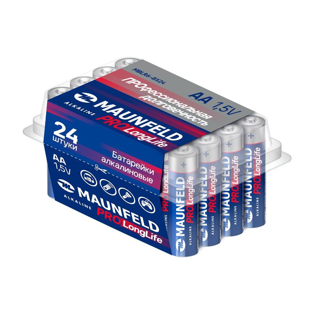 Батарейка MAUNFELD PRO Long Life Alkaline AA (LR6) MBLR6-BX24, 24 шт PRO Long Life Alkaline AA (LR6) MBLR6-BX24, 24 шт - фото 1