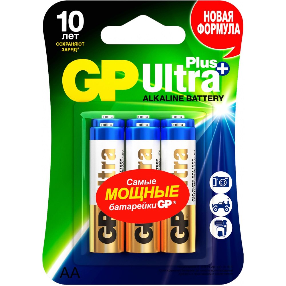Батарейка GP Ultra Plus Alkaline GP 15AUP-2CR6 AA (6шт) Ultra Plus Alkaline GP 15AUP-2CR6 AA (6шт) - фото 1