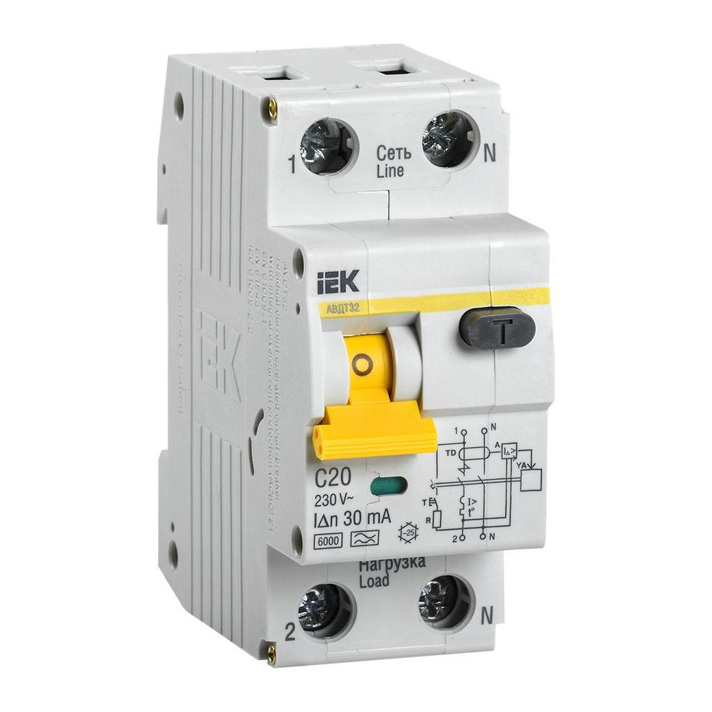 Автоматический выключатель дифференциального тока IEK АВДТ 32 1П+N 20А (MAD22-5-020-C-30)